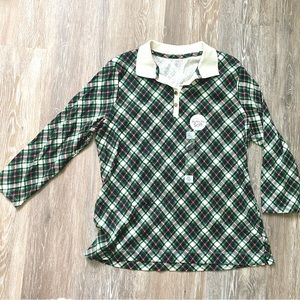 Perfectly soft plaid 3/4 sleeve polo top